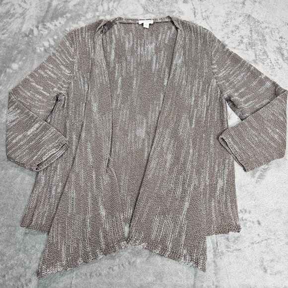 J Jill Cardigan Womens Medium Pure Jill Taupe Silver Space Dye Coastal Chic - Picture 1 of 8